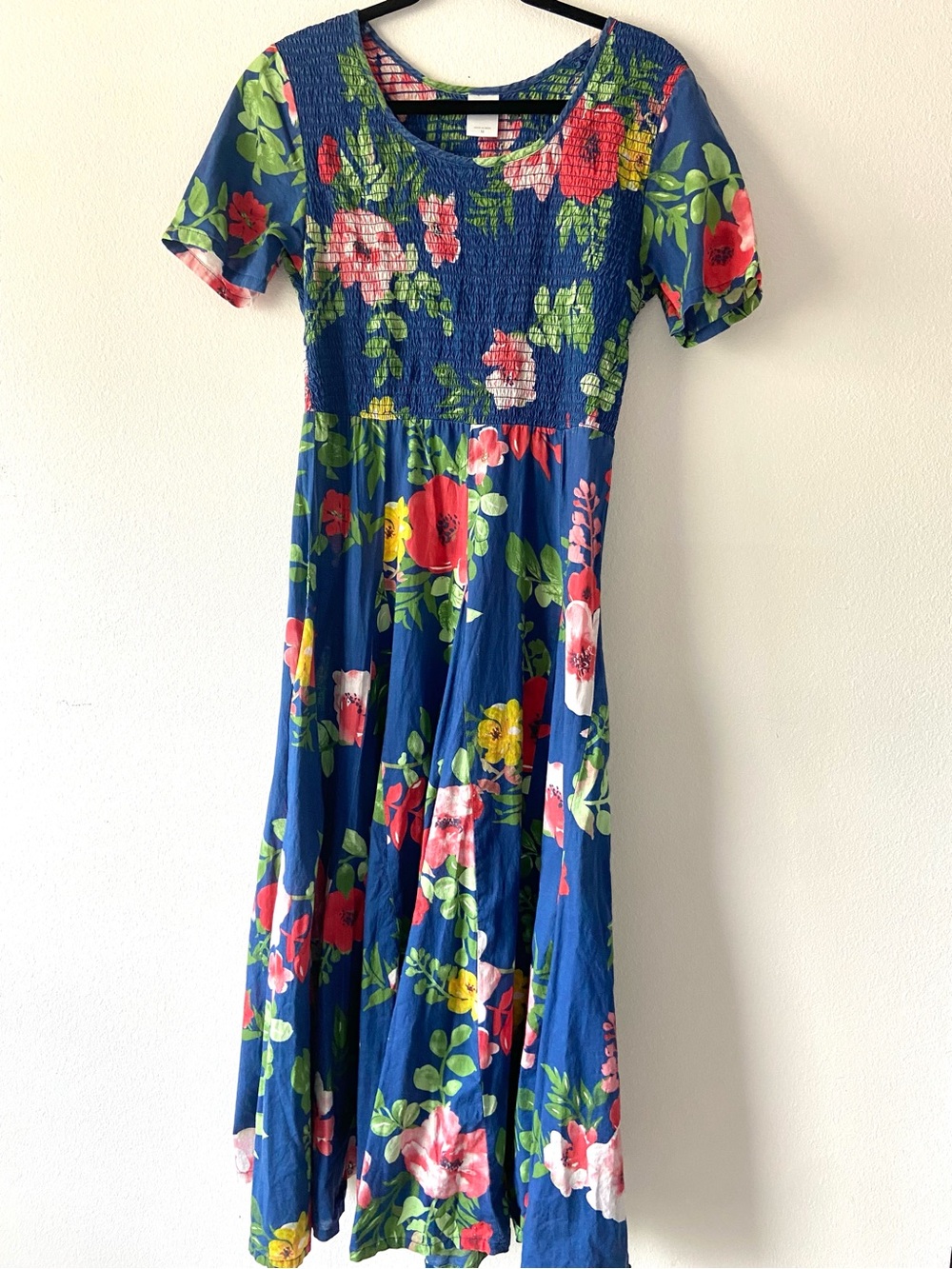 Blair Floral Smocked Midi Dress Blue Pink Cottagecore Size M